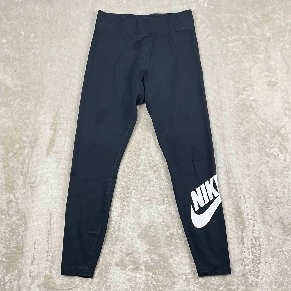 Nike Girls Sportswear Leg-A-See Logo Leggings Black White Size Medium M